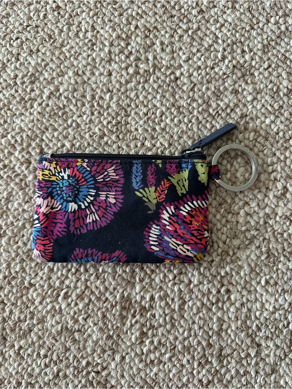 Vera Bradley Navy Floral Key & Card Holder with Multi-Color Accents